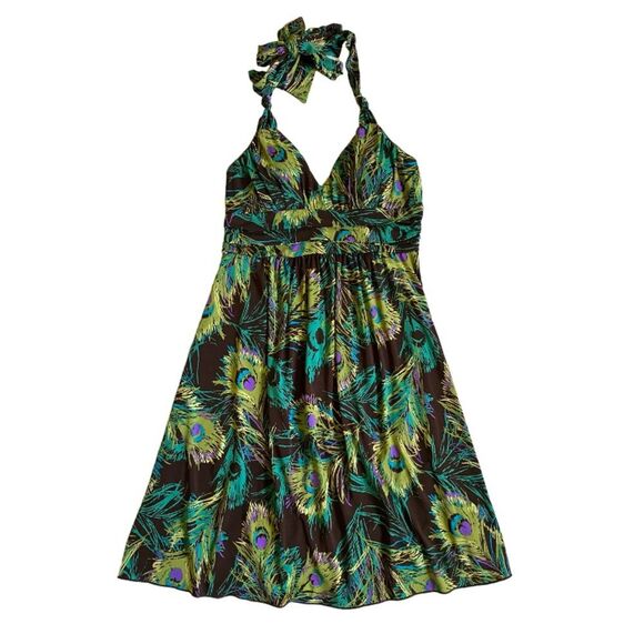 Ruby Rox Halter Babydoll Dress Women's Size S Peacock Flowy Summery Artsy Y2K - Picture 1 of 16